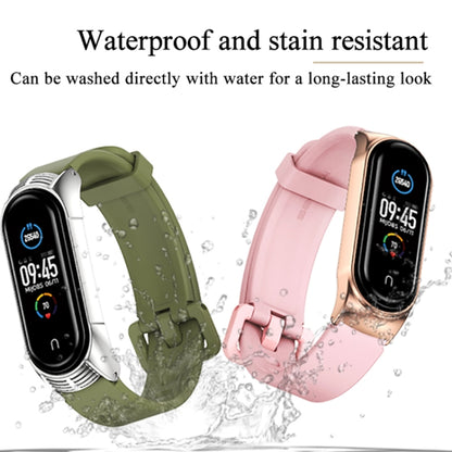 For Xiaomi Mi Band 3/4/5/6 Mijobs CS Silicone Waterproof Watch Band(Army Green+Silver) - Watch Bands by MIJOBS | Online Shopping UK | buy2fix