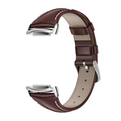 For Fitbit Charge5 Mijobs Genuine Leather Slim Watch Band(Coffee+Silver) - Watch Bands by MIJOBS | Online Shopping UK | buy2fix