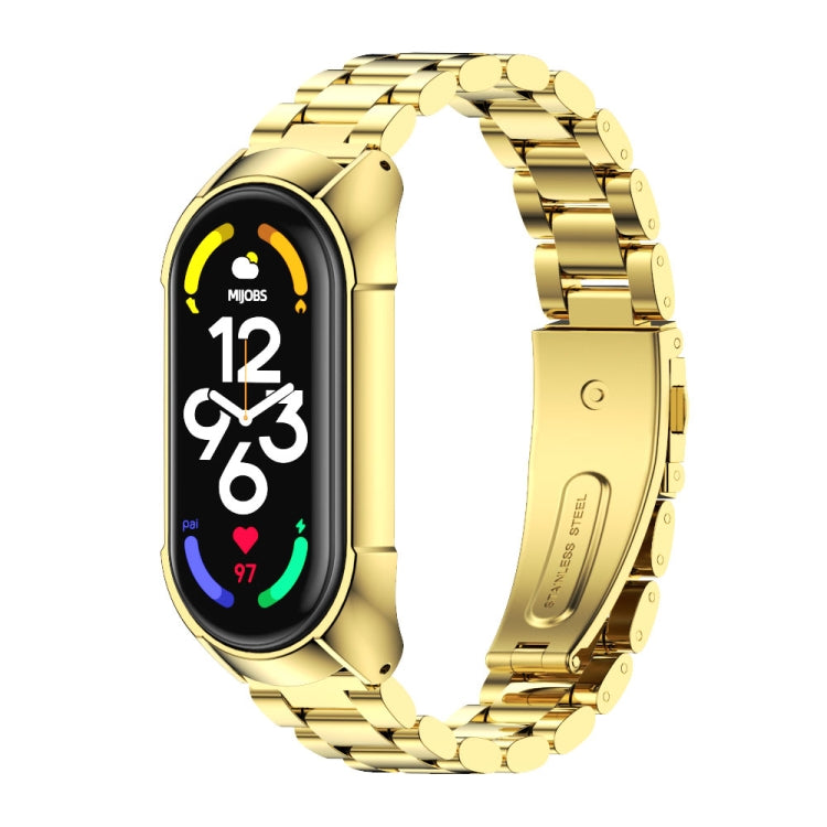 For Xiaomi Mi Band 7 / 7 NFC MIJOBS Stainless Steel Watch Band, Style:TF2 Tri-Bead(Gold) - Watch Bands by MIJOBS | Online Shopping UK | buy2fix