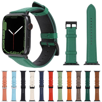 Litchi Texture Leather Watch Band For Apple Watch Ultra 49mm&Watch Ultra 2 49mm / Series 9&8&7 45mm / SE 3&SE 2&6&SE&5&4 44mm / 3&2&1 42mm(Dark Grey) - Watch Bands by buy2fix | Online Shopping UK | buy2fix