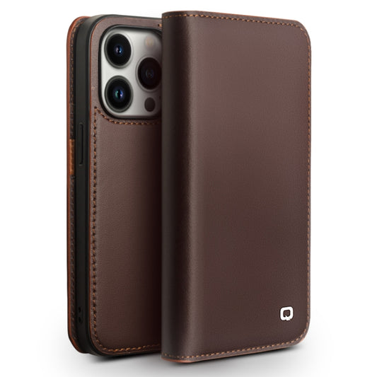 For iPhone 14 Pro QIALINO Business Horizontal Flip PU Phone Case(Brown) - iPhone 14 Pro Cases by QIALINO | Online Shopping UK | buy2fix
