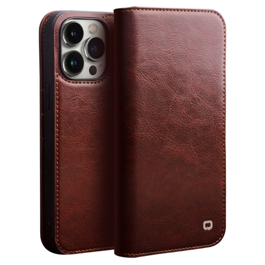 For iPhone 14 Pro QIALINO Horizontal Flip Leather Phone Case(Brown) - iPhone 14 Pro Cases by QIALINO | Online Shopping UK | buy2fix