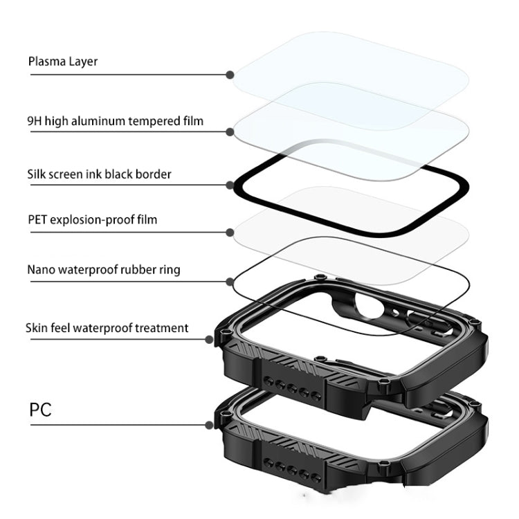 Screen Tempered Glass Film Armor Waterproof Watch Case For Apple Watch Series 8&7 45mm(Red) - Watch Cases by buy2fix | Online Shopping UK | buy2fix