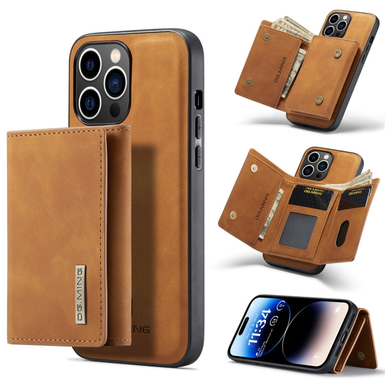 For iPhone 14 Pro Max DG.MING M1 Series 3-Fold Multi Card Wallet Leather Case(Brown) - iPhone 14 Pro Max Cases by DG.MING | Online Shopping UK | buy2fix