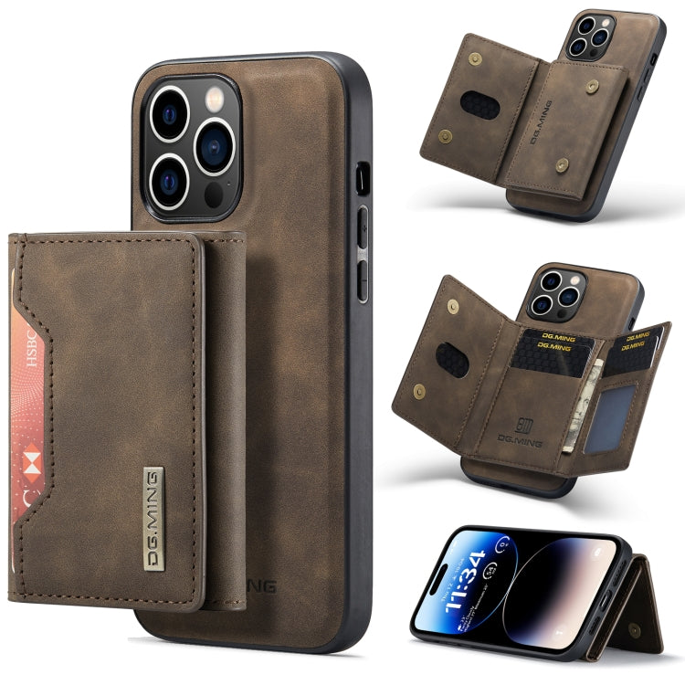 For iPhone 14 Pro DG.MING M2 Series 3-Fold Card Bag Leather Case(Coffee) - iPhone 14 Pro Cases by DG.MING | Online Shopping UK | buy2fix