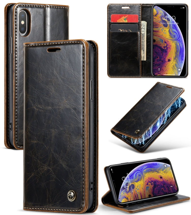 For iPhone XS Max CaseMe 003 Crazy Horse Texture Leather Phone Case(Coffee) - More iPhone Cases by CaseMe | Online Shopping UK | buy2fix