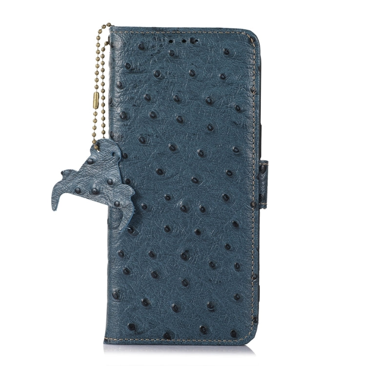 For iPhone SE 2024 Ostrich Pattern Genuine Leather RFID Phone Case(Blue) - More iPhone Cases by buy2fix | Online Shopping UK | buy2fix