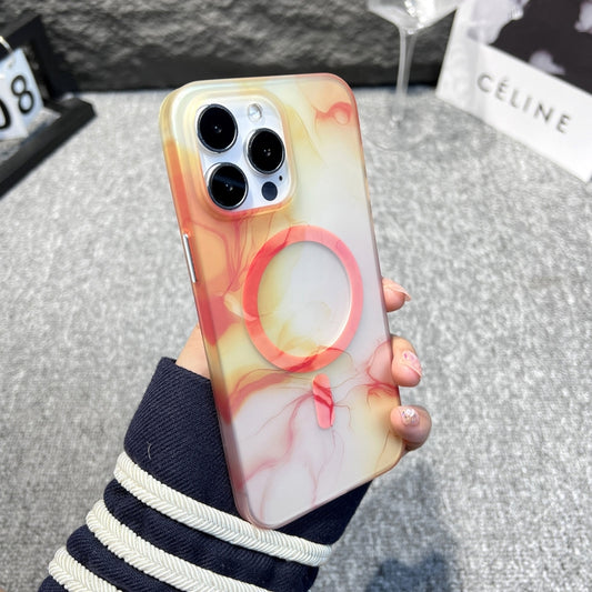 For iPhone 12 Pro MagSafe Magnetic Watercolor TPU Phone Case(Orange White) - iPhone 12 / 12 Pro Cases by buy2fix | Online Shopping UK | buy2fix