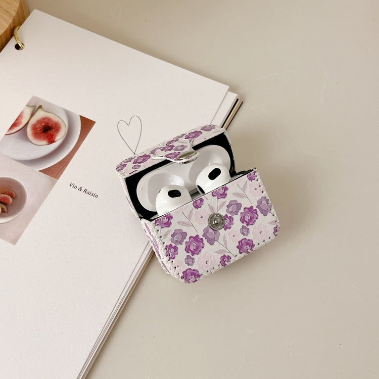 For AirPods Pro 2 PU Leather Wireless Earphone Case(Purple Flowers) - For AirPods Pro 2 by buy2fix | Online Shopping UK | buy2fix