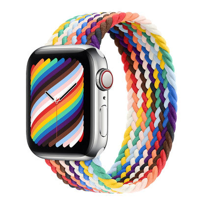 Nylon Single-turn Braided Watch Band For Apple Watch Ultra 49mm / Series 8&7 45mm / SE 2&6&SE&5&4 44mm / 3&2&1 42mm, Length:155mm (Rainbow) - Watch Bands by buy2fix | Online Shopping UK | buy2fix