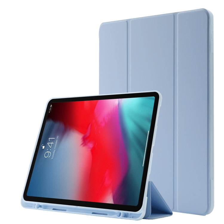 Skin Feel Pen Holder Tri-fold Tablet Leather Case For iPad Air 13 2024 / iPad Pro 12.9 2022 / 2021 / 2020 / 2018(Light Blue) - iPad Pro 12.9 (2022/2021) Cases by buy2fix | Online Shopping UK | buy2fix