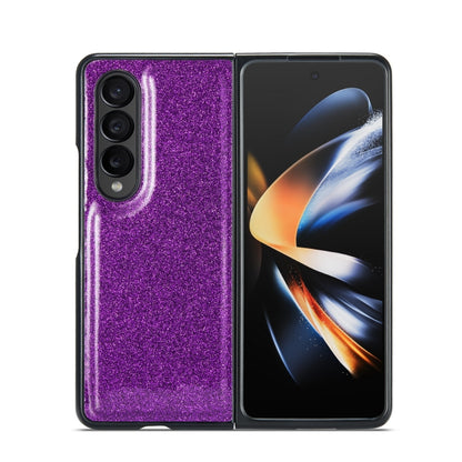 For Samsung Galaxy Z Fold4 5G DG.MING M3 Series Glitter Powder Card Bag Leather Case(Dark Purple) - Galaxy Phone Cases by DG.MING | Online Shopping UK | buy2fix