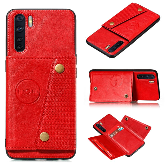 For OPPO A91 PU + TPU Shockproof Magnetic Protective Case with Card Slots(Red) - OPPO Cases by buy2fix | Online Shopping UK | buy2fix