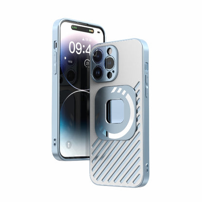 For iPhone 14 R-JUST Square Round Mirror PC+TPU Phone Case(Blue) - iPhone 14 Cases by R-JUST | Online Shopping UK | buy2fix