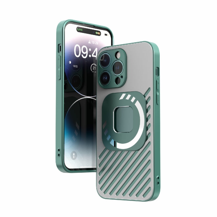 For iPhone 14 R-JUST Square Round Mirror PC+TPU Phone Case(Green) - iPhone 14 Cases by R-JUST | Online Shopping UK | buy2fix