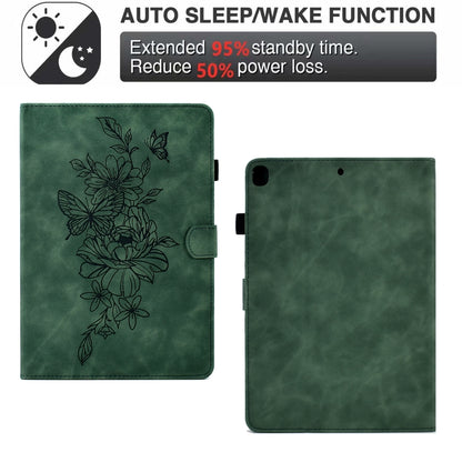 For Samsung Galaxy Tab S6 Lite P610 Peony Butterfly Embossed Leather Smart Tablet Case(Green) - Tab S6 Lite P610 / P615 by buy2fix | Online Shopping UK | buy2fix