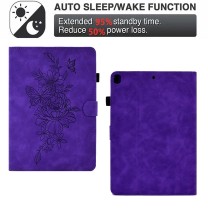 For Samsung Galaxy Tab S6 Lite P610 Peony Butterfly Embossed Leather Smart Tablet Case(Purple) - Tab S6 Lite P610 / P615 by buy2fix | Online Shopping UK | buy2fix