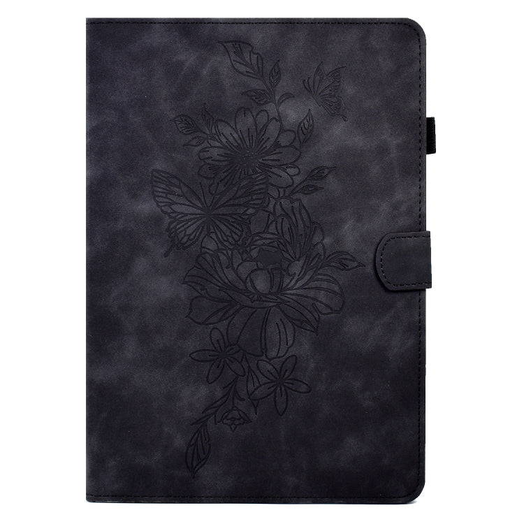 For Samsung Galaxy Tab S6 Lite P610 Peony Butterfly Embossed Leather Smart Tablet Case(Black) - Tab S6 Lite P610 / P615 by buy2fix | Online Shopping UK | buy2fix