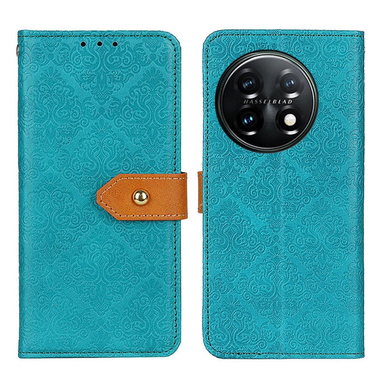 For OnePlus 11 5G European Floral Embossed Flip Leather Phone Case(Blue) - OnePlus Cases by buy2fix | Online Shopping UK | buy2fix