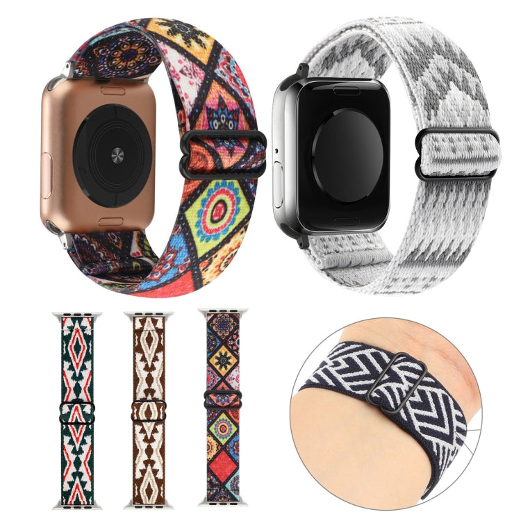 Ethnic Style Buckle Elastic Watch Band For Apple Watch Ultra 49mm&Watch Ultra 2 49mm / Series 9&8&7 45mm / SE 3&SE 2&6&SE&5&4 44mm / 3&2&1 42mm(Green-white Arrow) - Watch Bands by buy2fix | Online Shopping UK | buy2fix