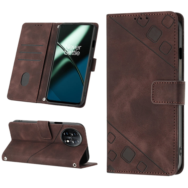 For OnePlus 11 Skin-feel Embossed Leather Phone Case(Brown) - OnePlus Cases by buy2fix | Online Shopping UK | buy2fix