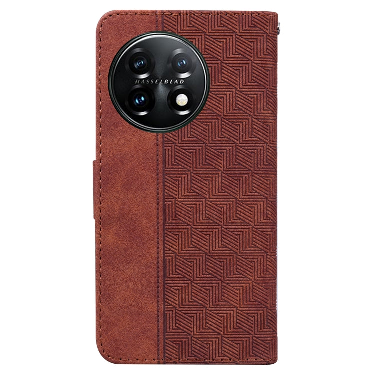 For OnePlus 11 Geometric Embossed Leather Phone Case(Brown) - OnePlus Cases by buy2fix | Online Shopping UK | buy2fix