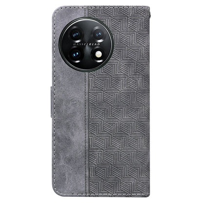 For OnePlus 11 Geometric Embossed Leather Phone Case(Grey) - OnePlus Cases by buy2fix | Online Shopping UK | buy2fix