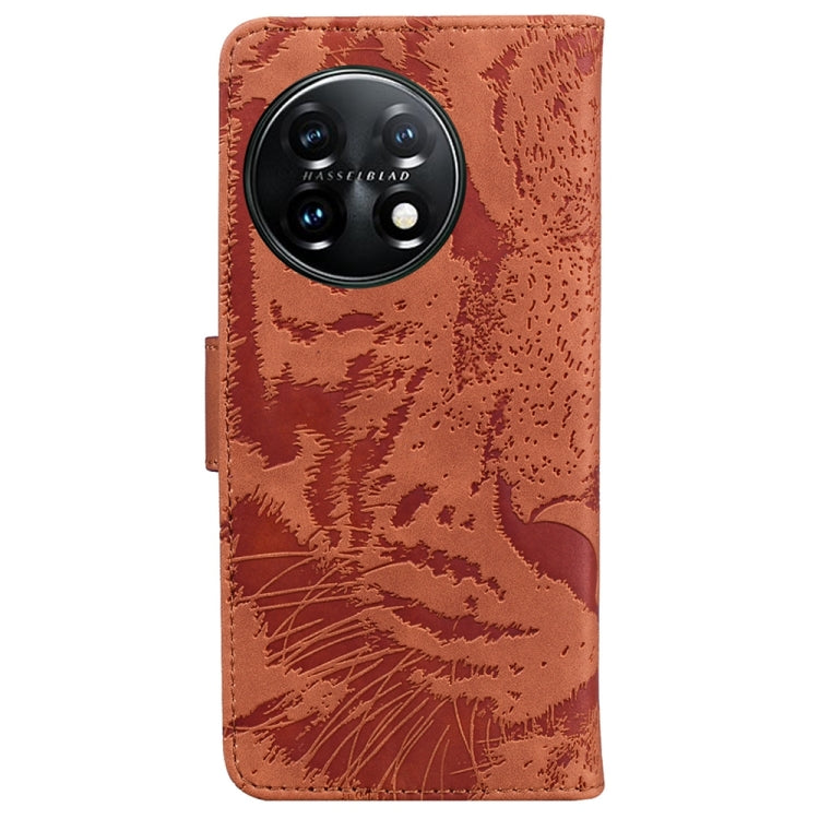 For OnePlus 11 Tiger Embossing Pattern Leather Phone Case(Brown) - OnePlus Cases by buy2fix | Online Shopping UK | buy2fix