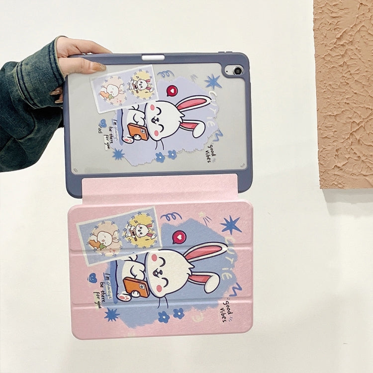 For iPad Air 11 2024 / iPad Pro 11 2022 / 2021 / 2020 / 2018 Acrylic Painted 3-fold Holder Leather Tablet Case(Three Little Rabbits) - iPad Pro 11 (2022/2021) Cases by buy2fix | Online Shopping UK | buy2fix