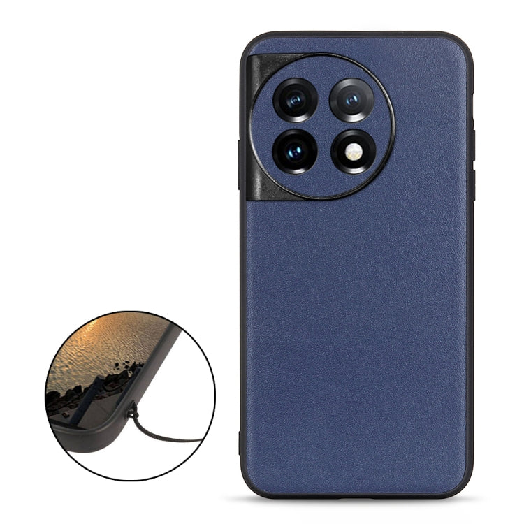 For OnePlus 11 5G Lambskin Texture Genuine Leather Phone Case(Blue) - OnePlus Cases by buy2fix | Online Shopping UK | buy2fix