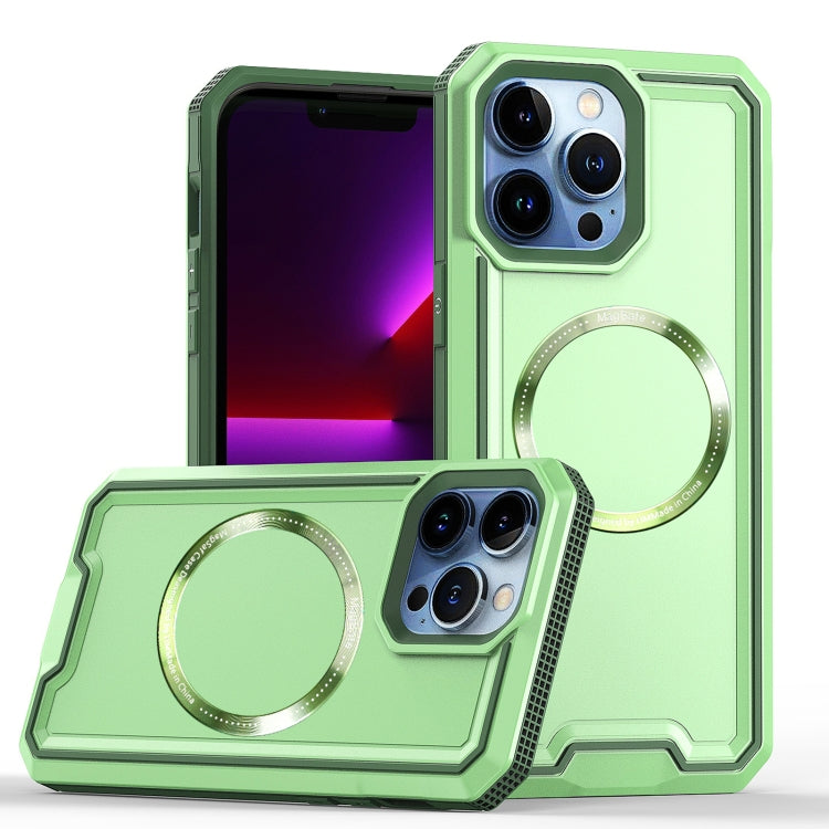 For iPhone 14 / 13 Armour Two-color MagSafe Magnetic TPU + PC Phone Case(Green) - iPhone 14 Cases by buy2fix | Online Shopping UK | buy2fix