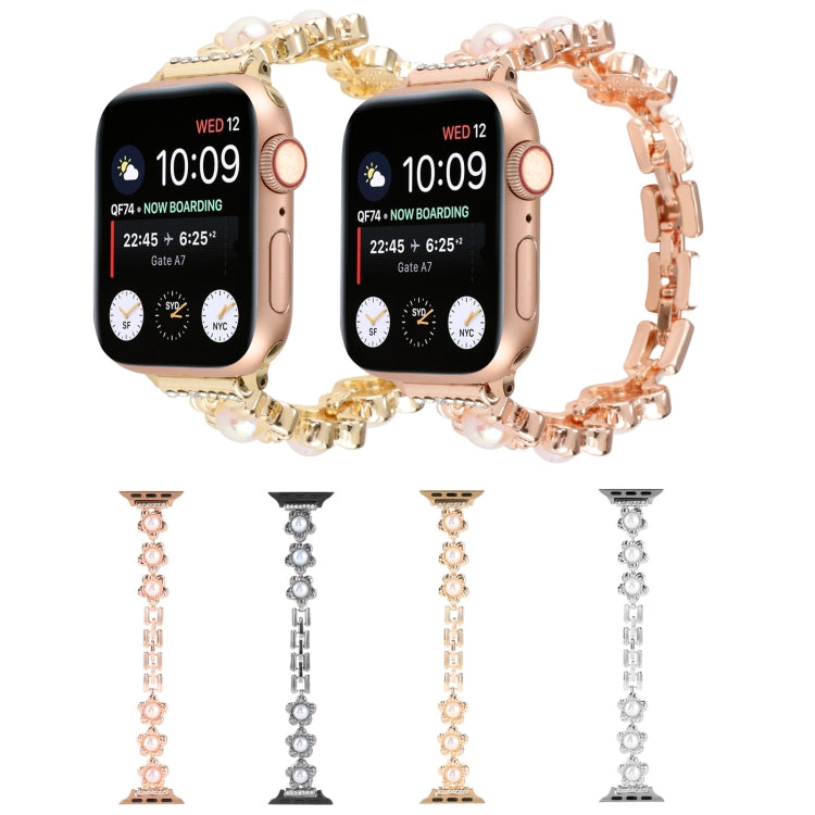 Flower Bracelet Metal Watch Band For Apple Watch Series 9&8&7 41mm / SE 3&SE 2&6&SE&5&4 40mm / 3&2&1 38mm(Rose Gold) - Watch Bands by buy2fix | Online Shopping UK | buy2fix