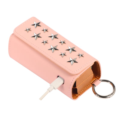 For IQOS ILUMA Pentagram Rivet Leather Texture Flip Electronic Cigarette Storage Bag with Hook(Leather Pink+Silver Pentagram) - E Cigarette Accessories by buy2fix | Online Shopping UK | buy2fix