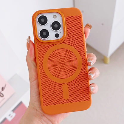 For iPhone 11 Grid Cooling MagSafe Magnetic Phone Case(Orange Yellow) - iPhone 11 Cases by buy2fix | Online Shopping UK | buy2fix