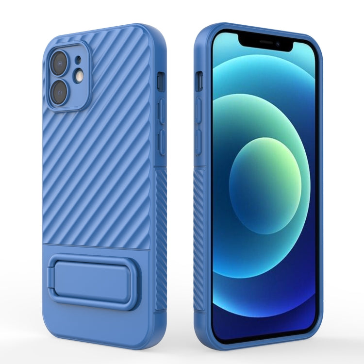 For iPhone 12 Wavy Texture TPU Phone Case with Lens Film(Blue) - iPhone 12 / 12 Pro Cases by buy2fix | Online Shopping UK | buy2fix