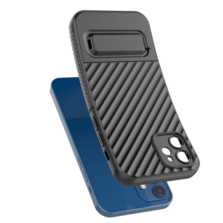 For iPhone 12 Wavy Texture TPU Phone Case with Lens Film(Blue) - iPhone 12 / 12 Pro Cases by buy2fix | Online Shopping UK | buy2fix