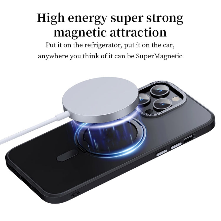 For iPhone 14 360 Rotating MagSafe Magnetic Skin Feel Phone Case(Black) - iPhone 14 Cases by buy2fix | Online Shopping UK | buy2fix