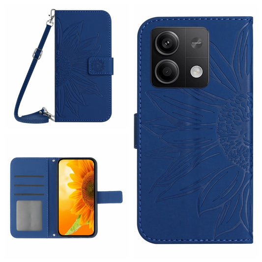 For Xiaomi Redmi Note 13 4G Global Skin Feel Sun Flower Embossed Flip Leather Phone Case with Lanyard(Dark Blue) - Note 13 Cases by buy2fix | Online Shopping UK | buy2fix