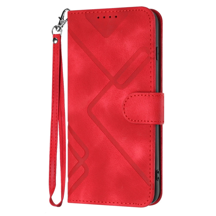 For OnePlus 12 Line Pattern Skin Feel Leather Phone Case(Red) - OnePlus Cases by buy2fix | Online Shopping UK | buy2fix