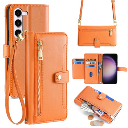 For Samsung Galaxy S24+ 5G Sheep Texture Cross-body Zipper Wallet Leather Phone Case(Orange) - Galaxy S24+ 5G Cases by buy2fix | Online Shopping UK | buy2fix