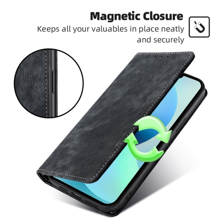 For Xiaomi Redmi K60 Ultra RFID Anti-theft Brush Magnetic Leather Phone Case(Black) - Redmi K60 Ultra Cases by buy2fix | Online Shopping UK | buy2fix