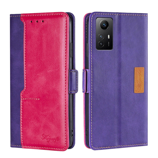 For Xiaomi Redmi Note 12S 4G Contrast Color Side Buckle Leather Phone Case(Purple + Rose Red) - Xiaomi Cases by buy2fix | Online Shopping UK | buy2fix