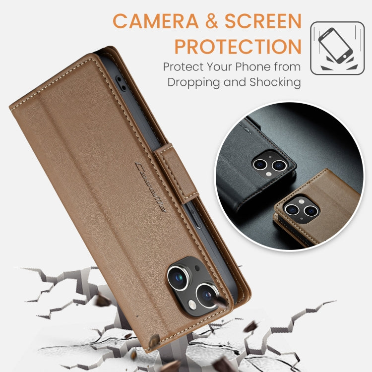 For iPhone 15 CaseMe 023 Butterfly Buckle Litchi Texture RFID Anti-theft Leather Phone Case(Brown) - iPhone 15 Cases by CaseMe | Online Shopping UK | buy2fix