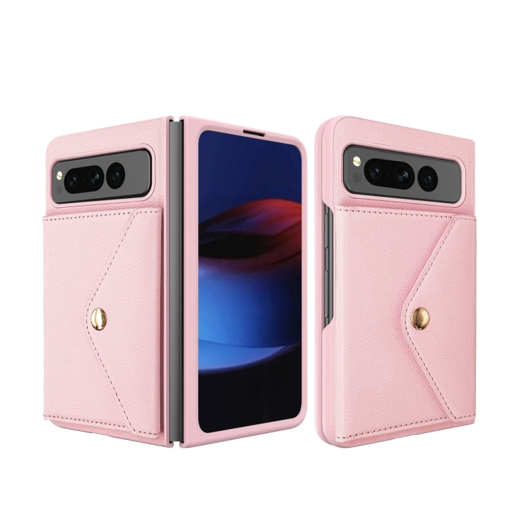 For Google Pixel Fold Litchi Texture Integrated Phone Case with Card Bag(Pink) - Google Cases by buy2fix | Online Shopping UK | buy2fix