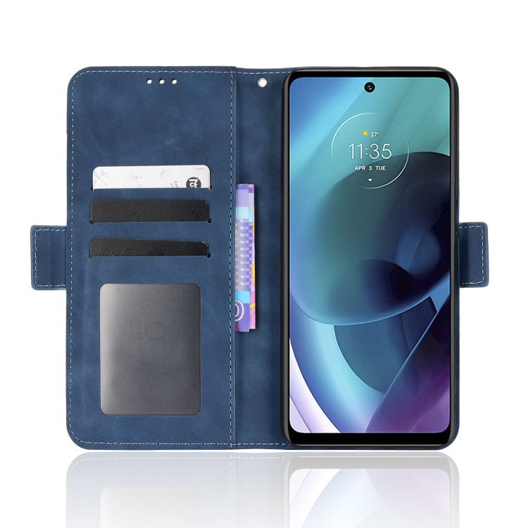 For Motorola Moto G52J 5G Skin Feel Calf Texture Card Slots Leather Phone Case(Blue) - Motorola Cases by buy2fix | Online Shopping UK | buy2fix