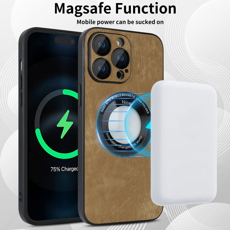 For iPhone 12 Skin Feel Leather MagSafe Magnetic Phone Case(Brown) - iPhone 12 / 12 Pro Cases by buy2fix | Online Shopping UK | buy2fix