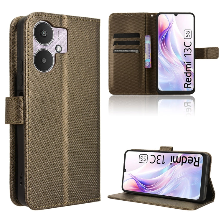 For Xiaomi Redmi 13C 5G / 13R 5G Diamond Texture Leather Phone Case(Brown) - 13C Cases by buy2fix | Online Shopping UK | buy2fix