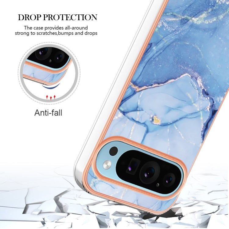 For Google Pixel 9 / 9 Pro Electroplating Marble Dual-side IMD Phone Case(Blue 018) - Google Cases by buy2fix | Online Shopping UK | buy2fix