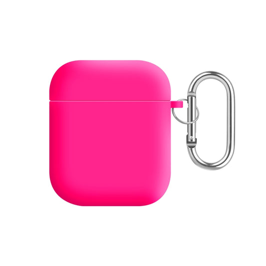 For AirPods 2 / 1 PC Lining Silicone Bluetooth Earphone Protective Case(Fluorescent Rose) - For AirPods 1/2 by buy2fix | Online Shopping UK | buy2fix