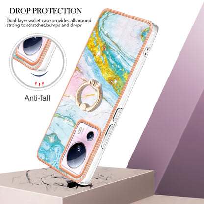 For Xiaomi 13 Lite 5G Electroplating Marble IMD TPU Phone Case with Ring Holder(Green 004) - 13 Lite Cases by buy2fix | Online Shopping UK | buy2fix